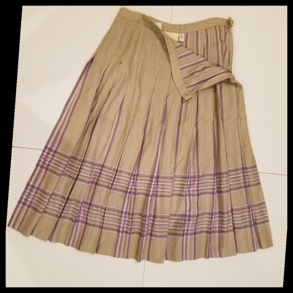 Pendleton Beige+Lavender Pleated Skirt - Picture 2 of 9